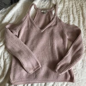 Pink cold shoulder sweater